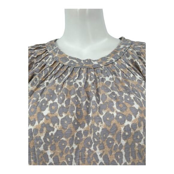 Maeve Anthropologie Top Womens Small Leopard Print 100% Linen Puff Sleeves Gray - Picture 2 of 8